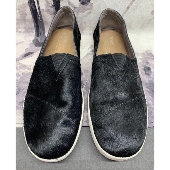 Toms Faux Fur Uppers Comfort Shoes Women's Size US 10 Black Slip On Rubber Sole - Picture 4 of 15